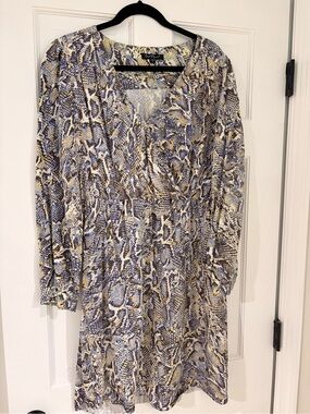 Velvet Heart Blue and Cream Snake-Print Midi Dress